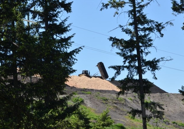 Tolko began dumping sawdust on the ash pile this week as a short term solution to keeping the dust down. 
