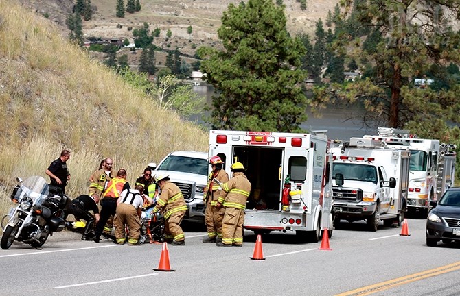 A motorcycle accident near Okanagan Falls sent one person to hospital this afternoon.