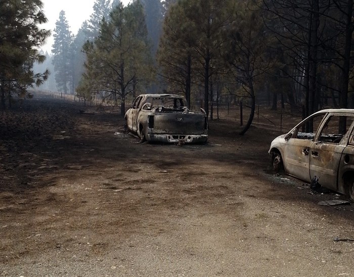 Some of the vehicles destroyed by the Rock Creek wildfire.