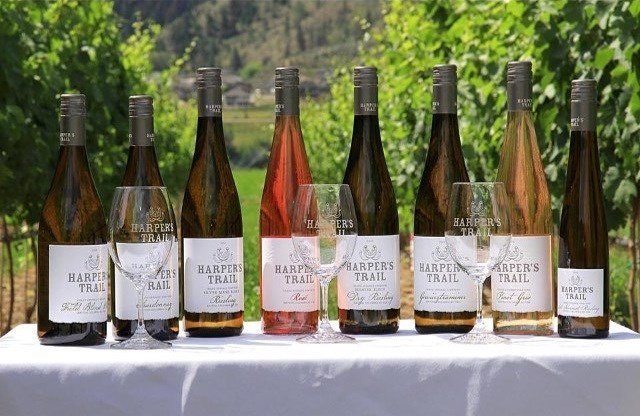 A collection of wines from local Kamloops winery Harper's Trail.