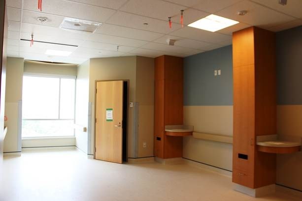 New rooms will help enhance patient experience by
providing access to light and views, decreased noise levels, and a family and nursing zone in every room. 