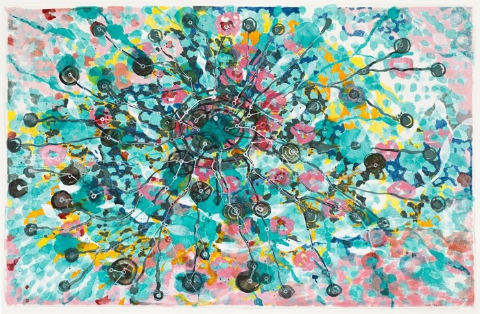 Landon Mackenzie, City of the Woods, (Paris/ Beijing/ Banff), 2012, ink, watercolour and gesso on Chinese paper, 46 x 70 cm.