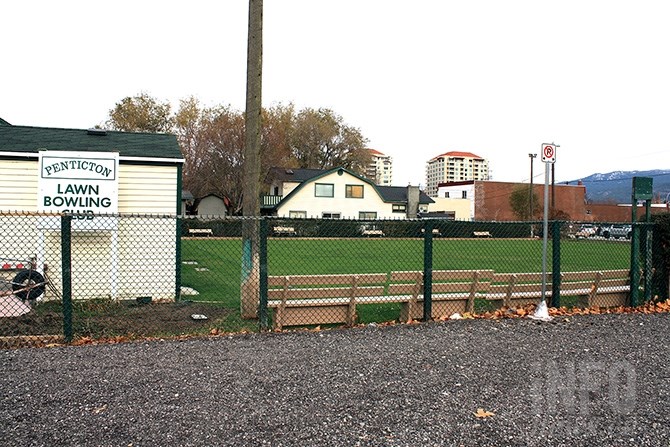 Plans call for construction of low cost housing units to begin next summer on  the parking lot used by the Penticton Lawn Bowling Club, shown here in the foreground.