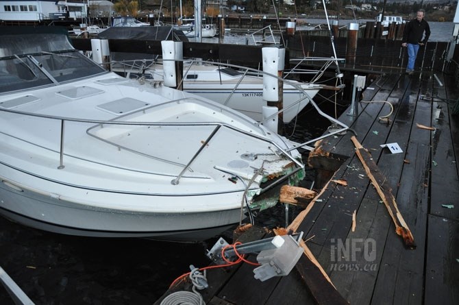 Boats and docks were damaged in the windstorm.