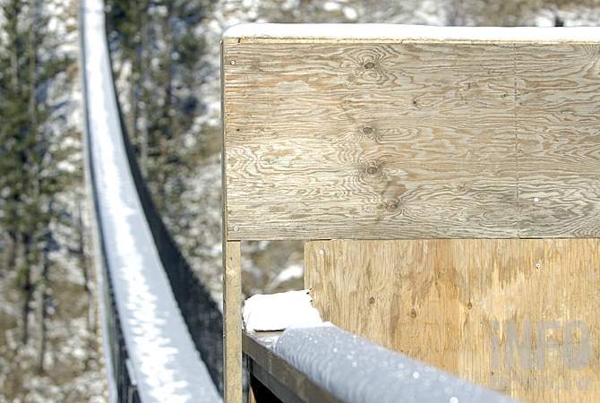 The entrance to the first bridge at Kelowna Mountain has been boarded up recently.