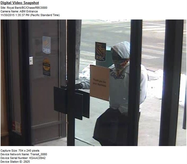 The suspect in the bank robbery at Royal Bank of Canada's Chase location 
