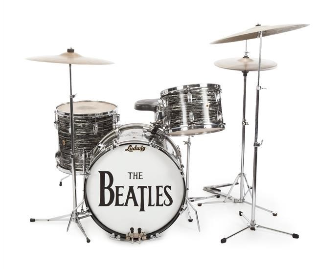 This photo provided on Friday, Dec. 4, 2015, shows a drum kit that Ringo Starr used to record some of the Beatles' early hits, sold for $2.2 million at an auction to Indianapolis Colts owner Jim Irsay.