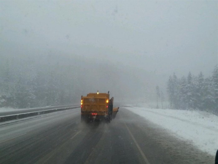 FILE PHOTO - Travelling behind a snow plow on the Coquihalla Highway on Nov 2, 2013.