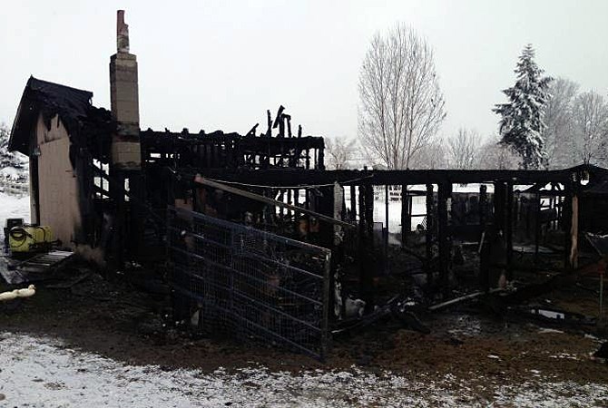 A barn fire in Lake Country on Monday, Feb. 1, 2016.