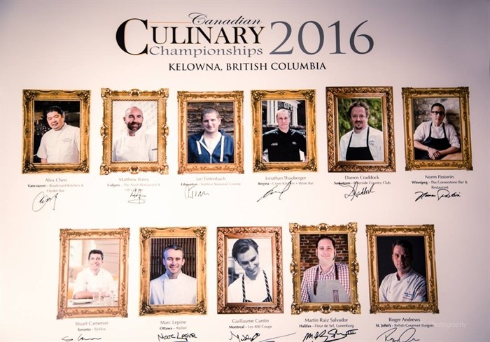 All eleven competing chefs signed their photos for the walls of the Culinary School at Okanagan College in Kelowna.