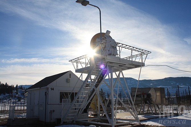 The Dominion Radio Astrophysical Observatory's solar flux monitor. The telescope is used to monitor the sun, accumulating data used by scientists, businesses and agencies around the world.