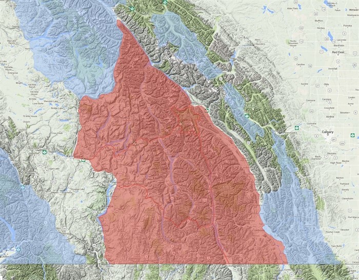 A map of the area covered by Avalanche Canada's warning this weekend.