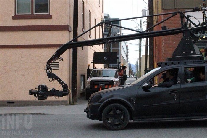 While there's not a lot of action on set, a camera rigged up to an SUV is one of the main pieces of equipment used for filming. Here is it on Fourth Avenue.