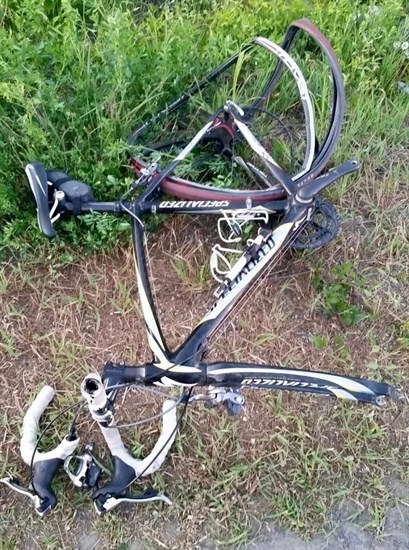 Mae Hooper's bicycle was left mangled after she and her daughter were struck by a pickup truck in a hit and run on Friday, May 6, 2016.