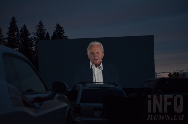 Sir Anthony Hopkins addressed the audience from the biggest screen in the Okanagan — the Starlight Drive-in — at the world premiere of Blackway June 2, 2016. 