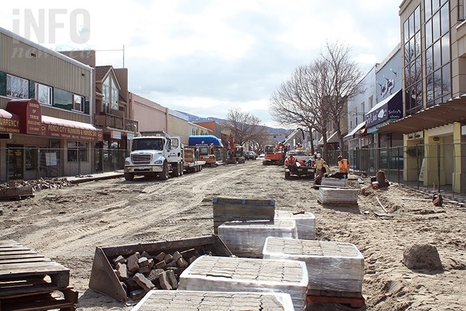 Construction gets underway in March as the pavement is ripped up and paving stones removed from the sidewalks.