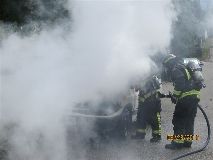 A van fire sent one person to hospital in Vernon this afternoon, June 23, 2016.