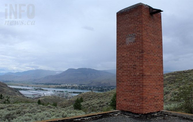 A chimney from the bunkers heating system overlooks the Thompson River.