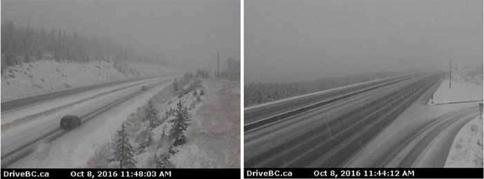 High elevations on the Coquihalla, BC Highway 5, are already seeing winter road conditions. 