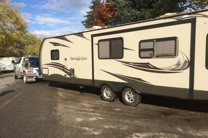 This travel trailer was one of several items seized from a Hells Angels clubhouse during the execution of a search warrant Tuesday, Oct. 25, 2016.