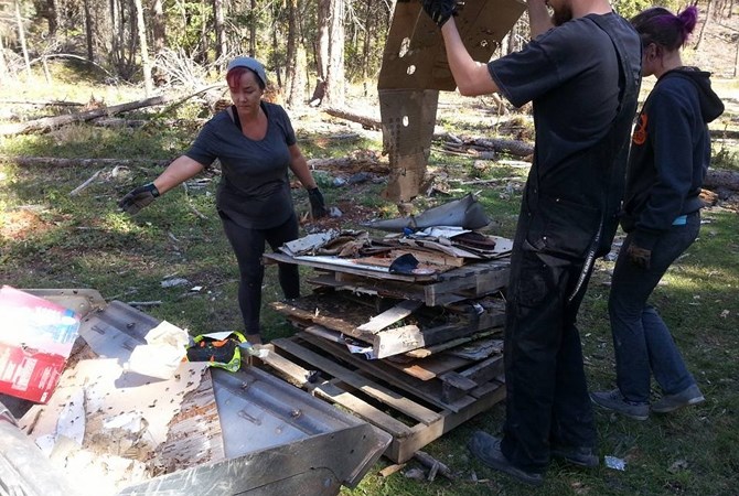 Volunteers with the Okanagan Forest Task Force spent hours cleaning up Little Iraq on the way to Postill Lake. 