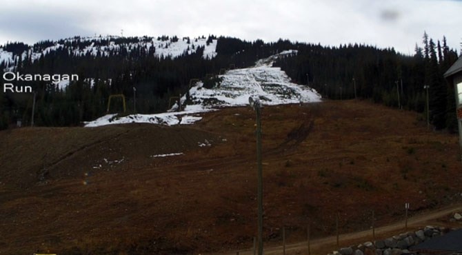 Apex Mountain Resort's Okanagan run on Nov. 10, 2016. Snow has descended around midway down the mountain as the resort expects to begin making snow this weekend.