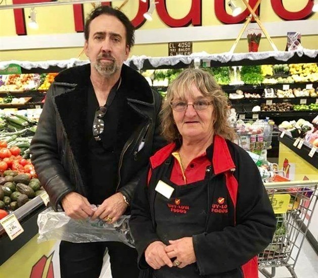 Denise Gray of Osoyoos had her photo taken with actor Nicolas Cage while at at the local Buy Low Foods store where she works, Sunday, Nov. 27, 2016.