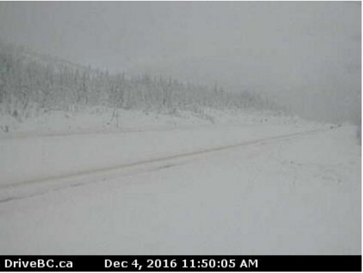 This still is taken from the Coquihalla Lakes DriveBC webcam located on Highway 5, 61 kilometres south of Merritt, looking north. 