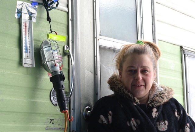 Meunier keeps her camper warm with an electric heater and showers at a friend's house since there is no running water. 