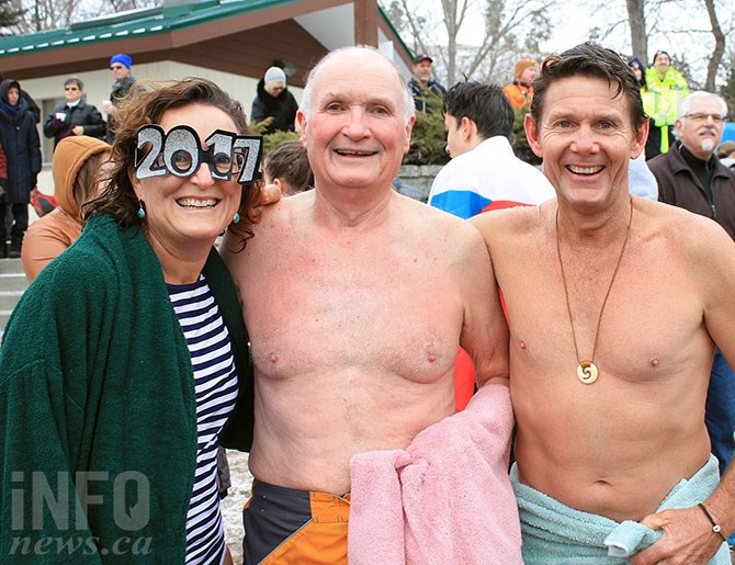 Australian Mandi Lister, left, with oldest participant 74 year old Barry Bates and Rob Beach, also of Australia. 