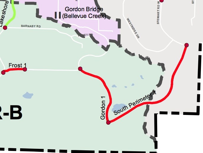 Close-up view of City plans for South Perimeter Road. 