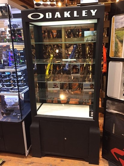 Thieves smashed a display case containing expensive Oakley sunglasses at the Bike Barn early Monday morning, March 14, 2017.