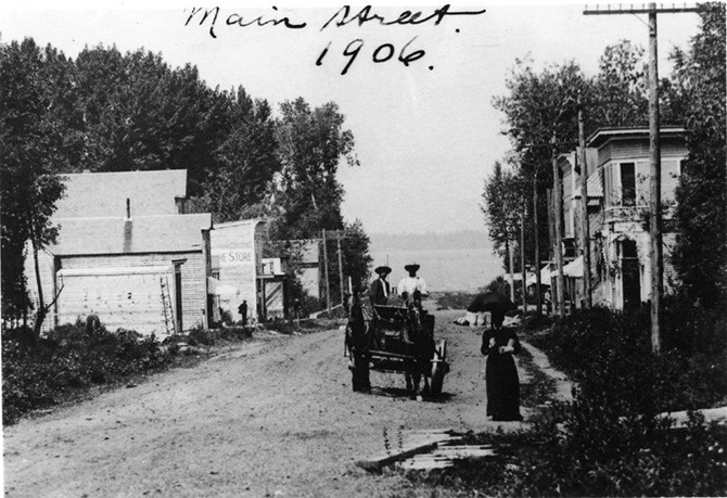 Penticton's Main Street in 1906. Thirteen years after the Archduke's visit to the community, little had changed as plans for an American rail link, talked about during Ferdinand's 1893 visit, never materialized.