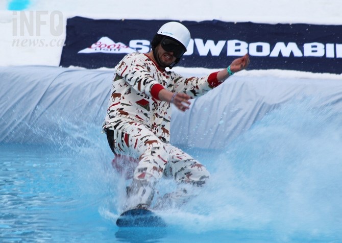 One of the slush cup competitors sticks his landing.