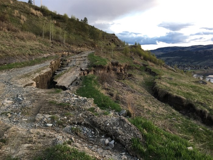 The unstable hillside in the Palmer-Forsyth area north of Kamloops is pictured in this photo submitted by the City of Kamloops.