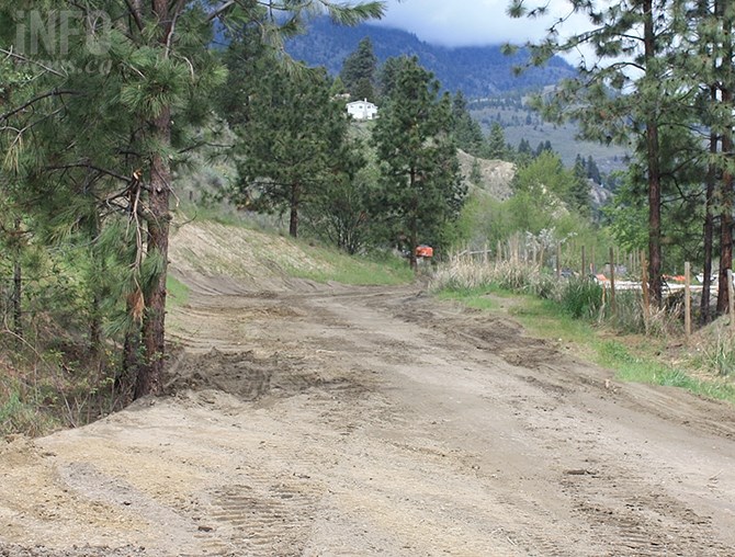 Construction along the Kettle Valley Rail Trail in Kaleden is taking place along a section that was recently resurfaced.