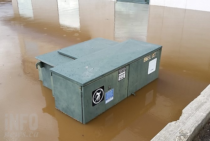 A utility box underwater on Adams Road Monday, May 5, 2017.