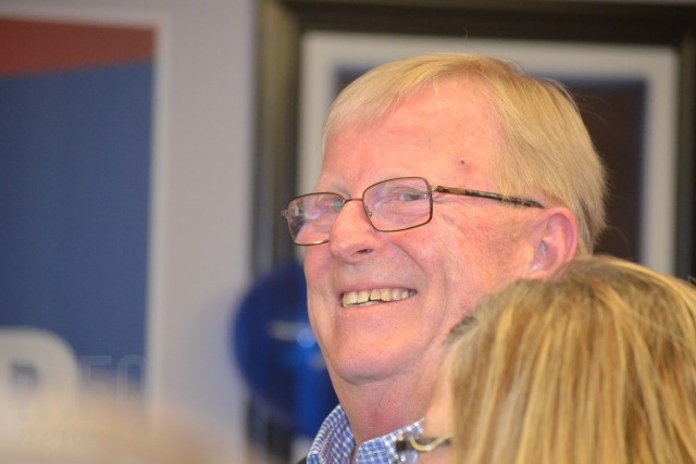 Eric Foster was all smiles at his election party at the Schubert Centre. 