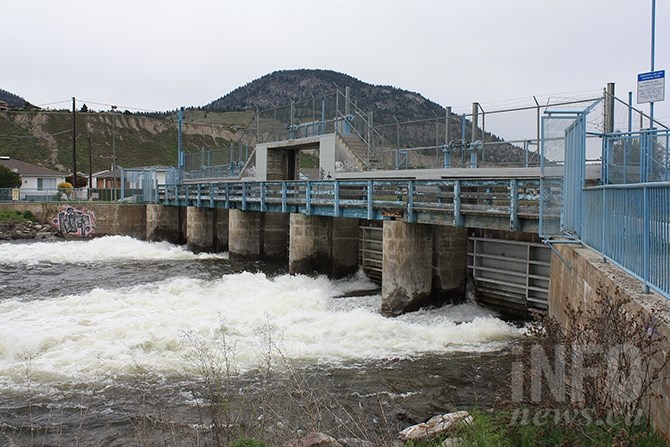 Water flow through Okanagan Lake dam on May 7, 2017.
