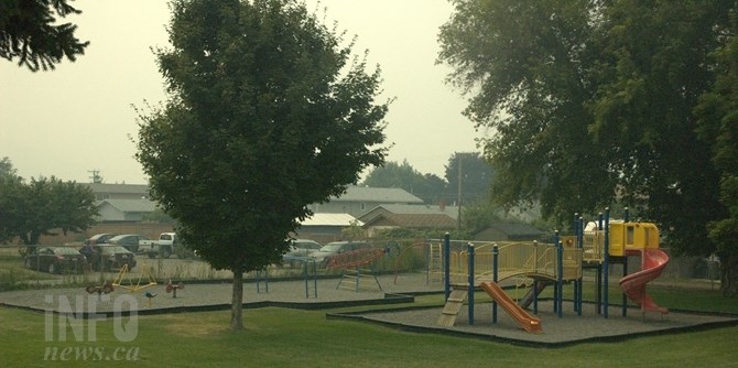 Kamloops parks are empty on a weekday afternoon as parents keep their kids inside and away from the smoke.