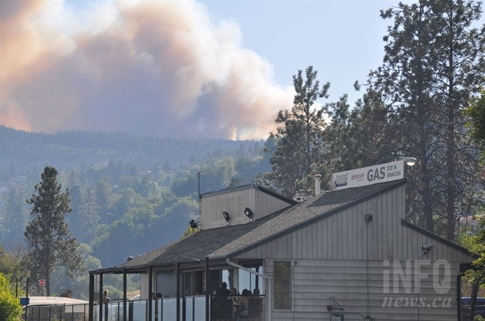 A wildfire broke out in the hills above Peachland late this afternoon, Sept. 2.