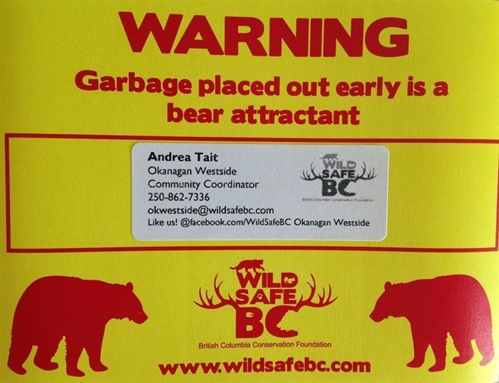 A WildSafe B.C. garbage warning tag is pictured in this photo.