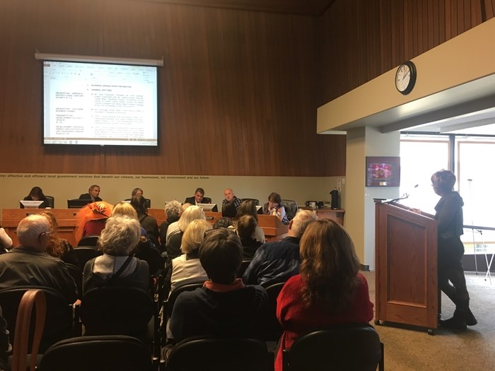 Council chambers were packed with business owners today as merchant Vicki Eide asked politicians to do more to make downtown Vernon a safe place. 