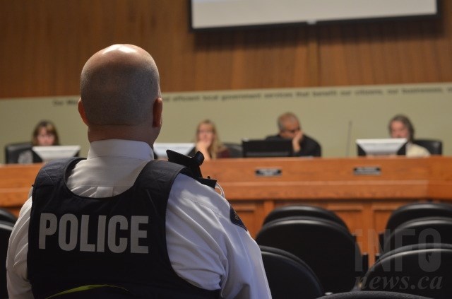 Vernon RCMP Insp. Gord Stewart pictured at a Nov. 14, 2017 meeting before Vernon City Council. 