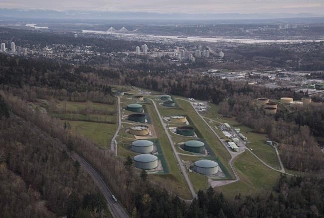 FILE PHOTO - Kinder Morgan Trans Mountain Expansion Project's oil storage tank farm is seen in Burnaby, B.C., on Friday, Nov. 25, 2016.