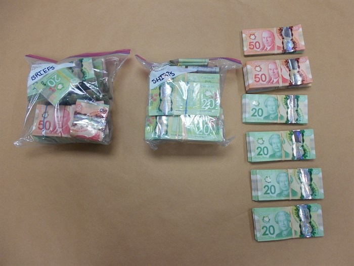 Cash seized by RCMP during a vehicle stop on Dec. 1, 2016.