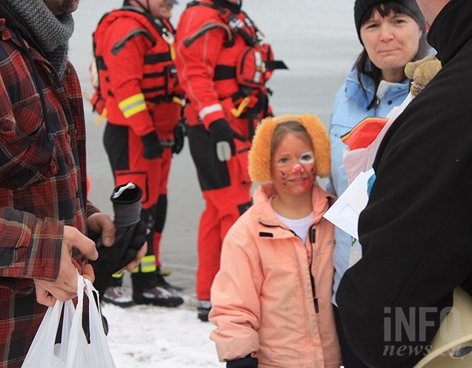 Alyvia Gordevich of Peachland was awarded for being the youngest participant at the Summerland Kinsmen's Polar Bear dip at Sun Oka Beach today, Jan. 1, 2018.