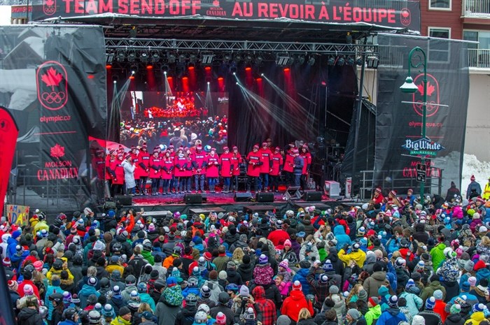 Over 6,000 people gathered at Big White Ski Resort near Kelowna, Saturday, Jan. 6, 2018 to give some of Canada's Winter Olympic athletes a send-off.