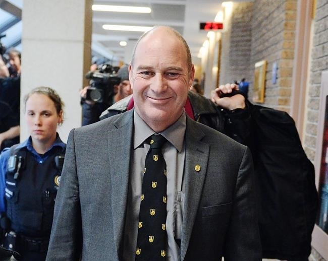 Train engineer Thomas Harding leaves the courtroom after hearing the verdict on Friday, January 19, 2018 in Sherbrooke, Que.