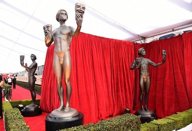 SAG statues appear on the red carpet at the 24th annual Screen Actors Guild Awards at the Shrine Auditorium & Expo Hall on Sunday, Jan. 21, 2018, in Los Angeles.